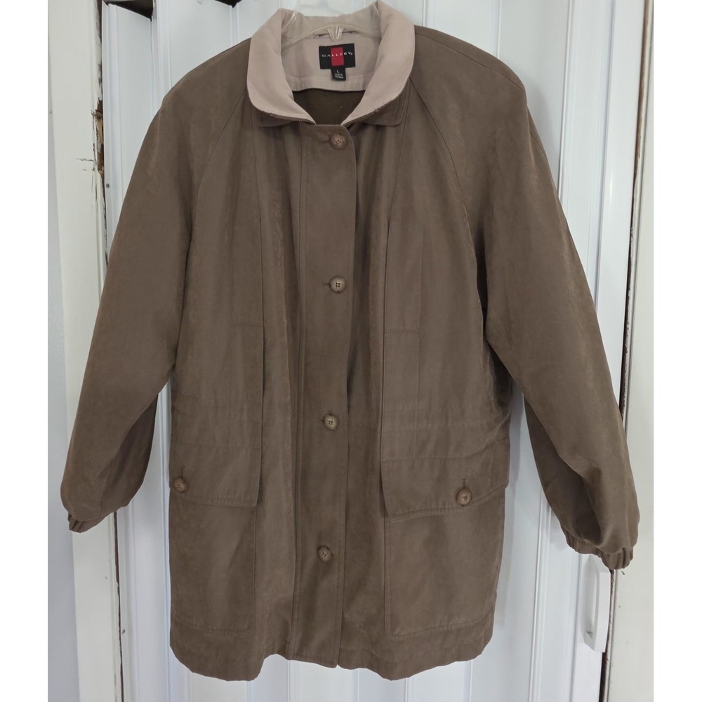 Gallery Brown Utility Chore Jacket Coat Mens Large Full Zip snaps lining NO HOOD